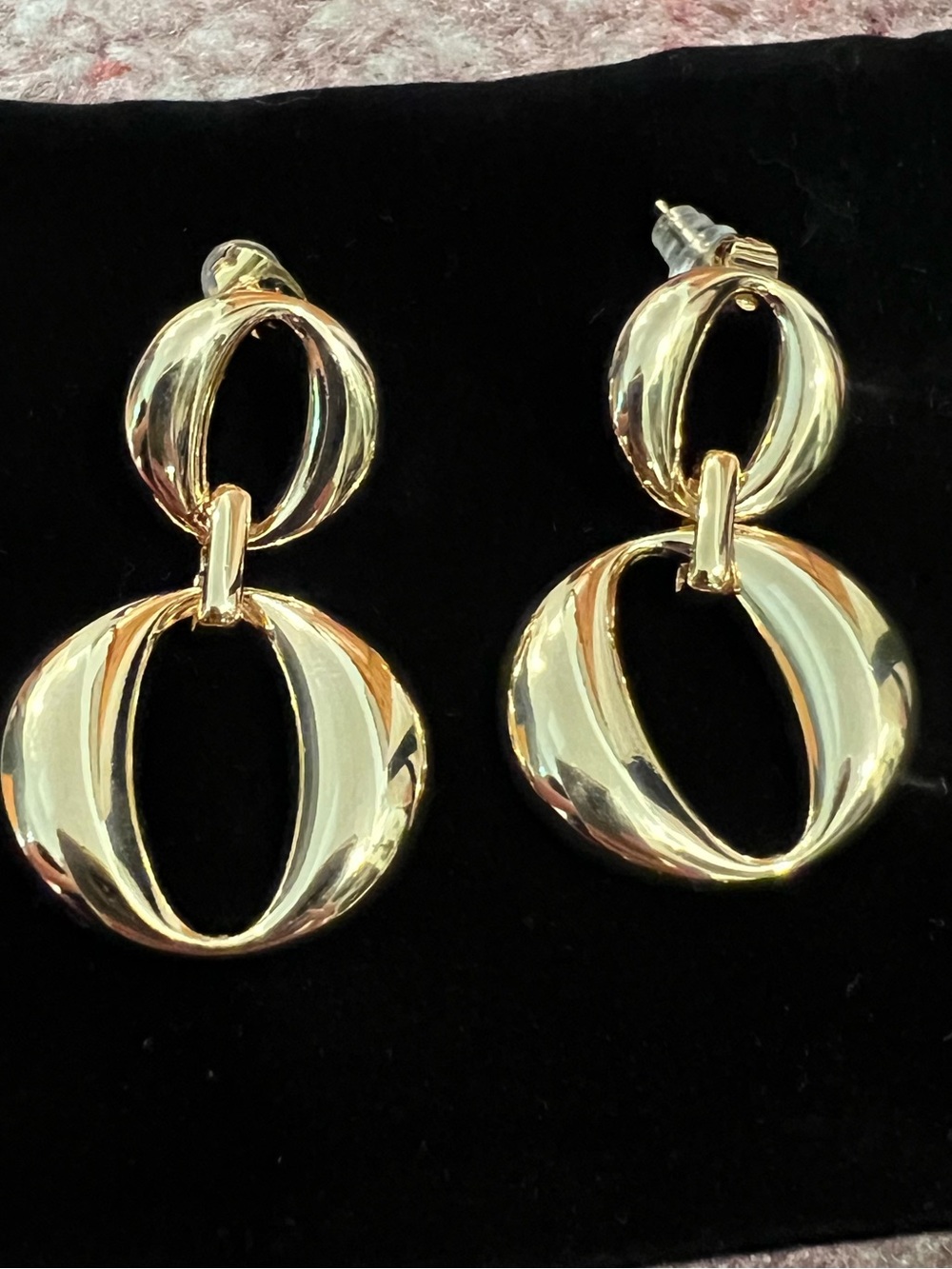 Gold Tone Double Hoop Drop Earrings